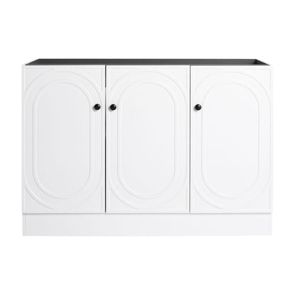HouseOfZazla freestanding vanity with soft close white three-door fronts featuring circular panels on Tampa Home & Garden Store