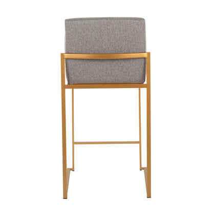 Contemporary high-back counter stool with gray upholstered seat and gold metal frame on Tampa Home & Garden Store