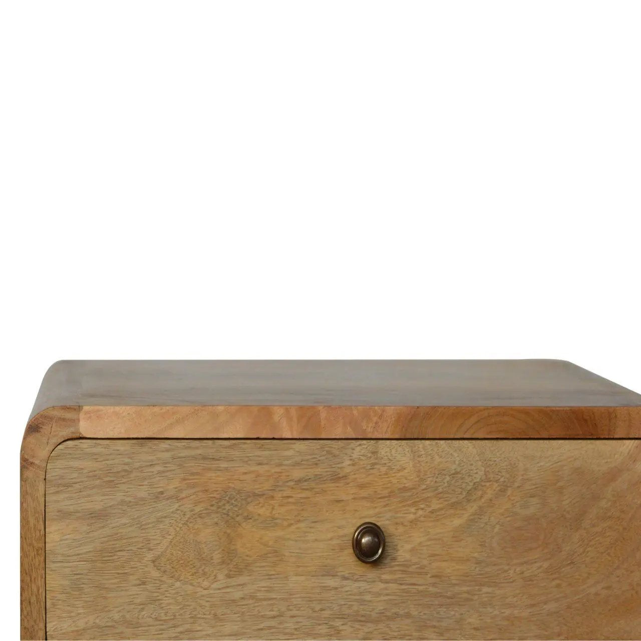 Curved Nightstand in natural oak with rounded edges and a single bronze-knob drawer on Tampa Home & Garden Store