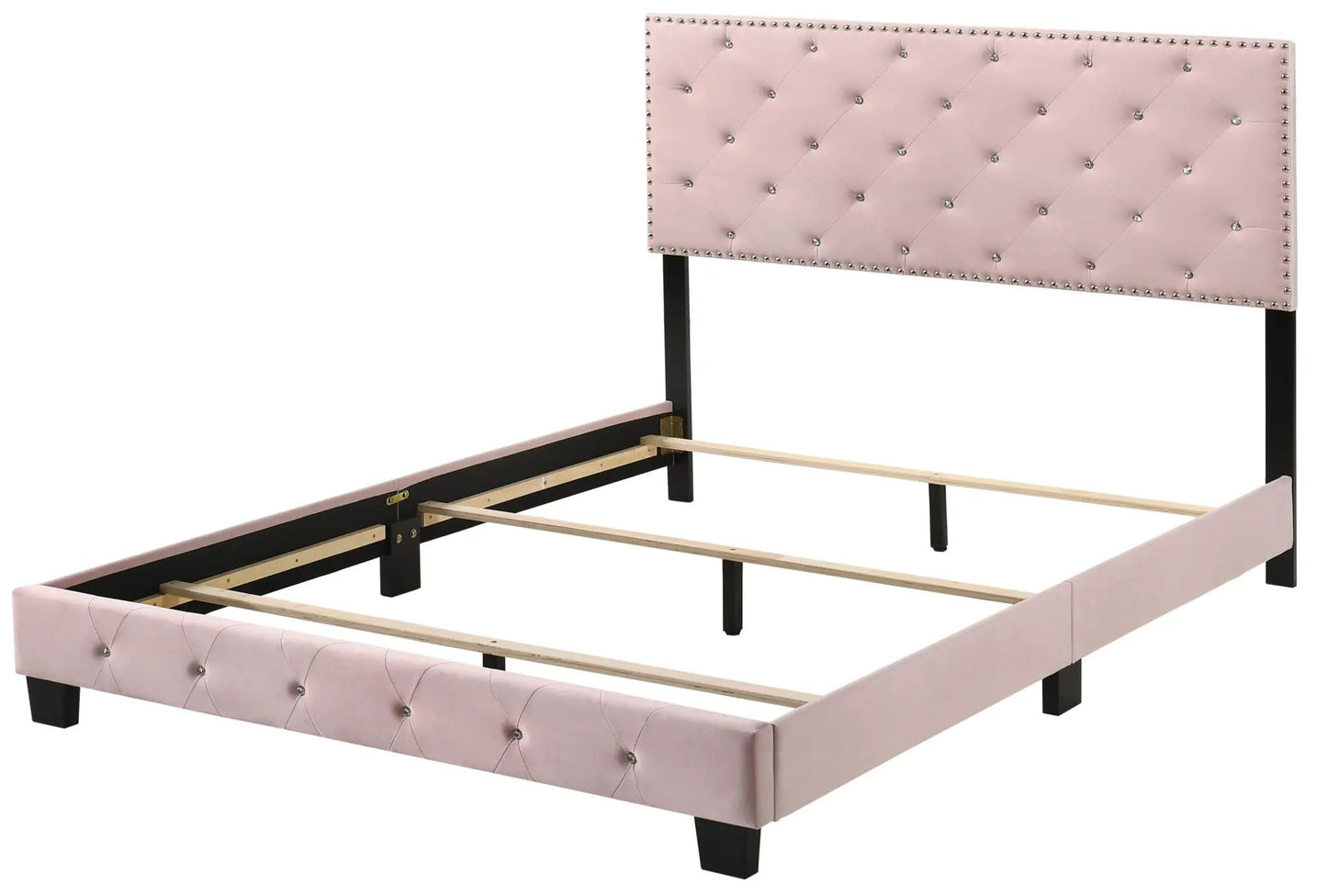 Luxurious upholstered bed pink tufted headboard with studded trim by Unique Piece Furniture on Tampa Home & Garden Store