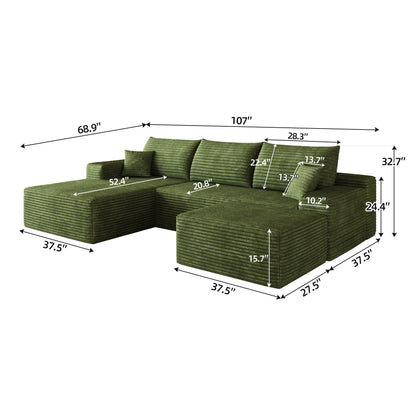 Cloud Corduroy Sectional Sofa and Ottoman