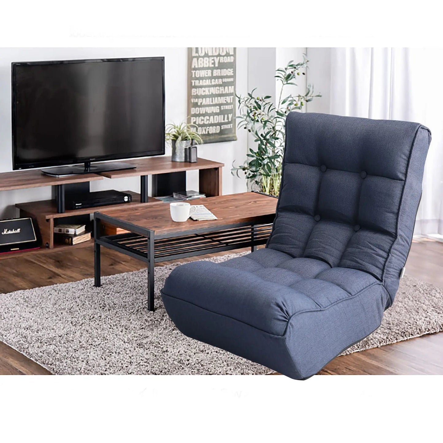 Reclining Japanese Chair Lazy Sofa blue-gray upholstery by Unique Piece Furniture living room on Tampa Home & Garden Store