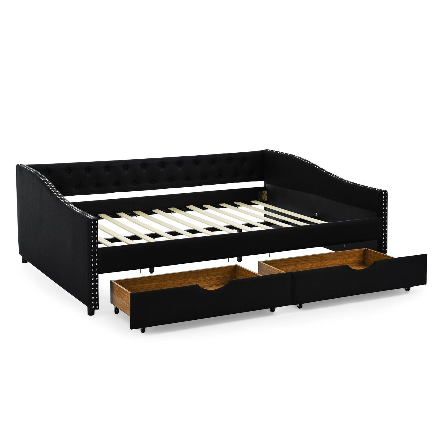 Upholstered Tufted Daybed with Storage Drawers