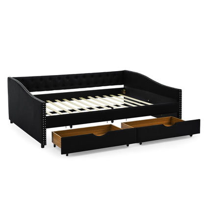 Upholstered Tufted Daybed with Storage Drawers