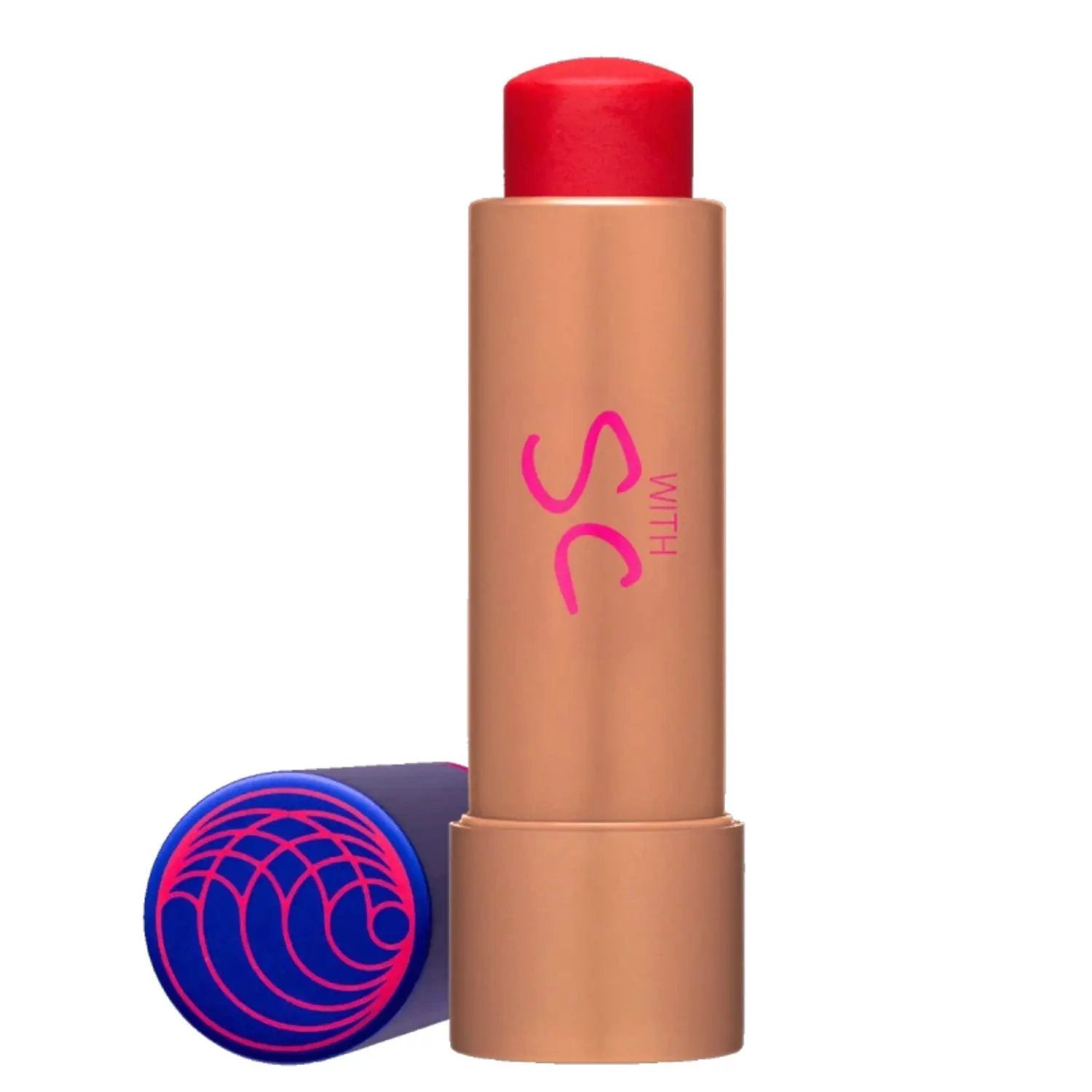 Augustinus Bader Tinted Lip Balm by Nava Beauty in peach tube with pink logo and blue cap on Tampa Home & Garden Store