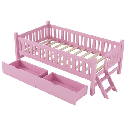 Pink HouseOfZazla platform bed with guardrails, two under-bed drawers and wooden slats on Tampa Home & Garden Store