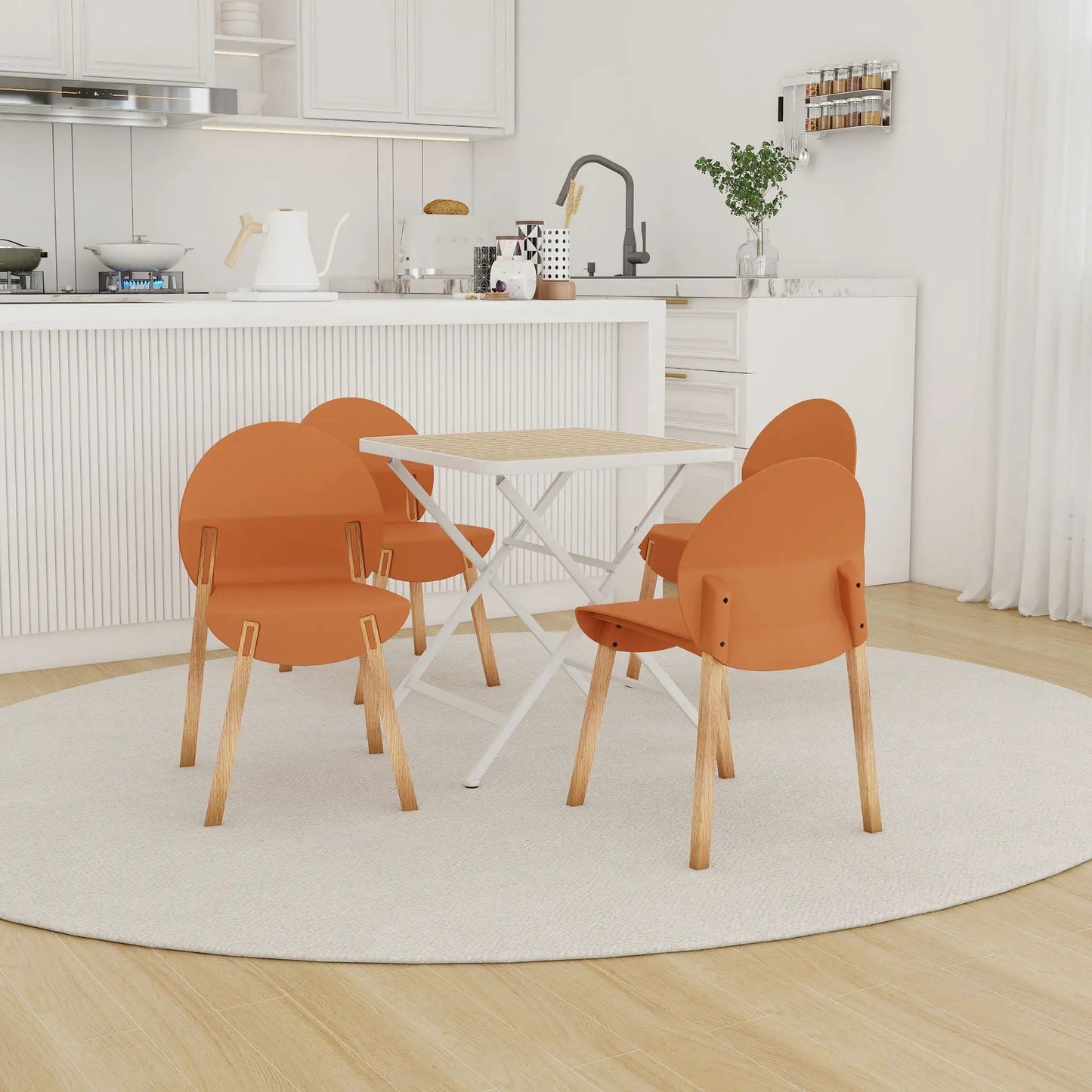 4-piece orange folding chairs with white square table set in kitchen by Unique Piece Furniture on Tampa Home & Garden Store
