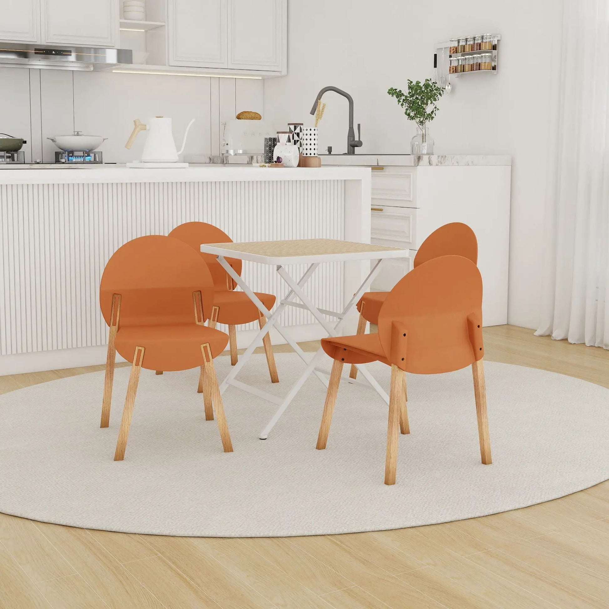 4-piece orange folding chairs with white square table set in kitchen by Unique Piece Furniture on Tampa Home & Garden Store