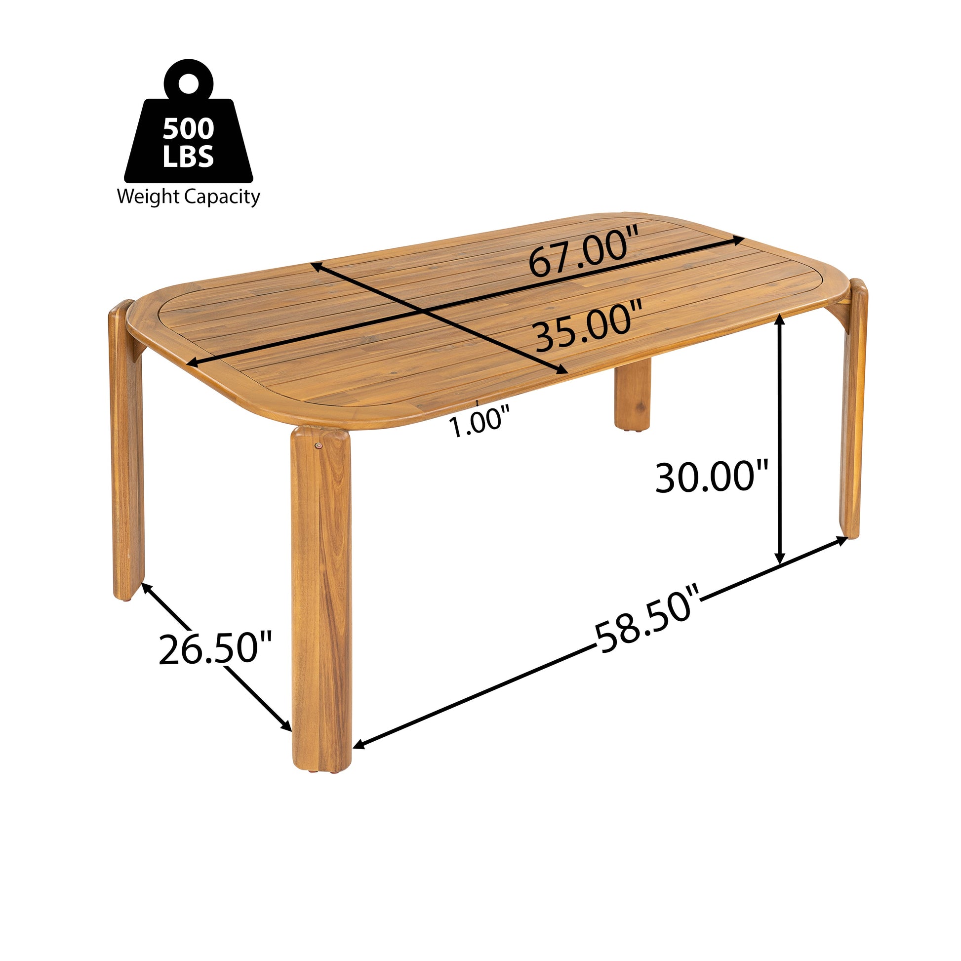 Kaja Outdoor Acacia Wood Dining Table teak finish with slat top by HouseOfZazla 67in long on Tampa Home & Garden Store