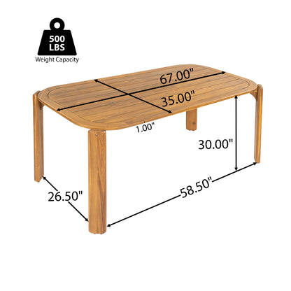 Kaja Outdoor Acacia Wood Dining Table teak finish with slat top by HouseOfZazla 67in long on Tampa Home & Garden Store