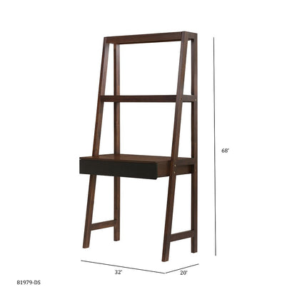 Ladder Desk with ladder-style display shelves in natural brown wood, includes a drawer, HouseOfZazla computer desk on Tampa Home & Garden Store