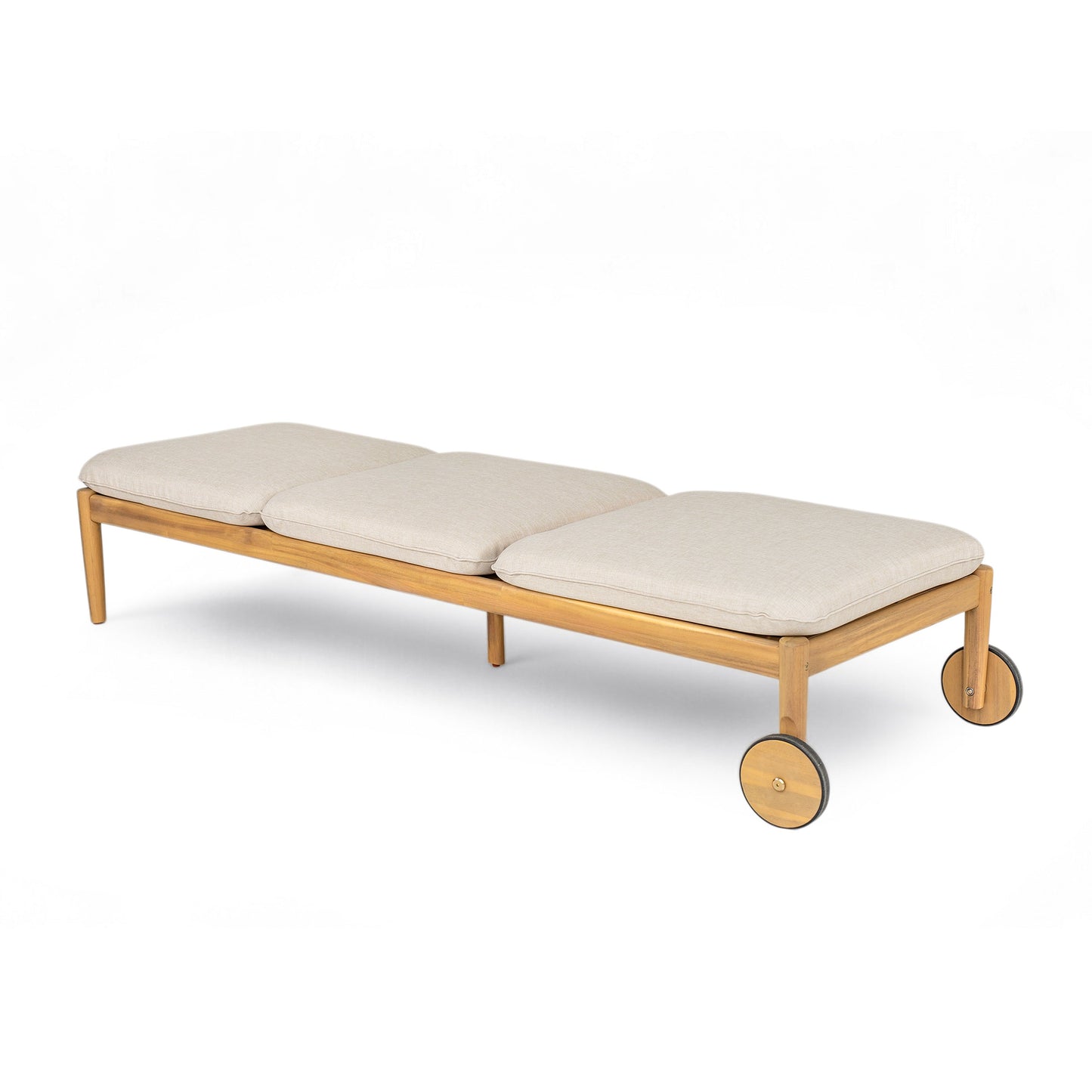 Riviera chaise lounge set 2 acacia wood frame beige cushions wheels HouseOfZazla on Tampa Home & Garden Store