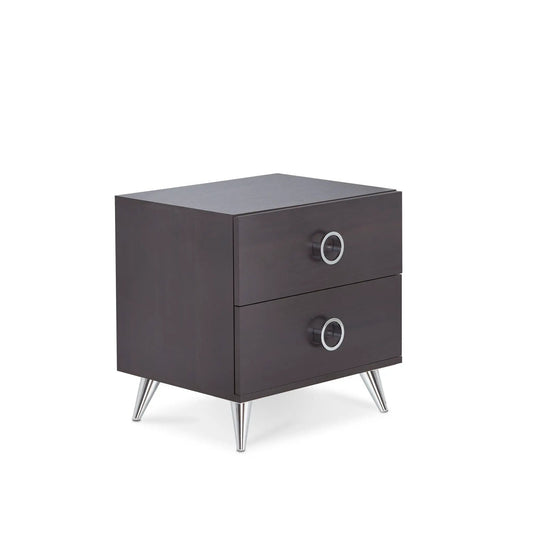 Elms Accent Table Espresso two-drawer with round ring pulls and metal legs on Tampa Home & Garden Store