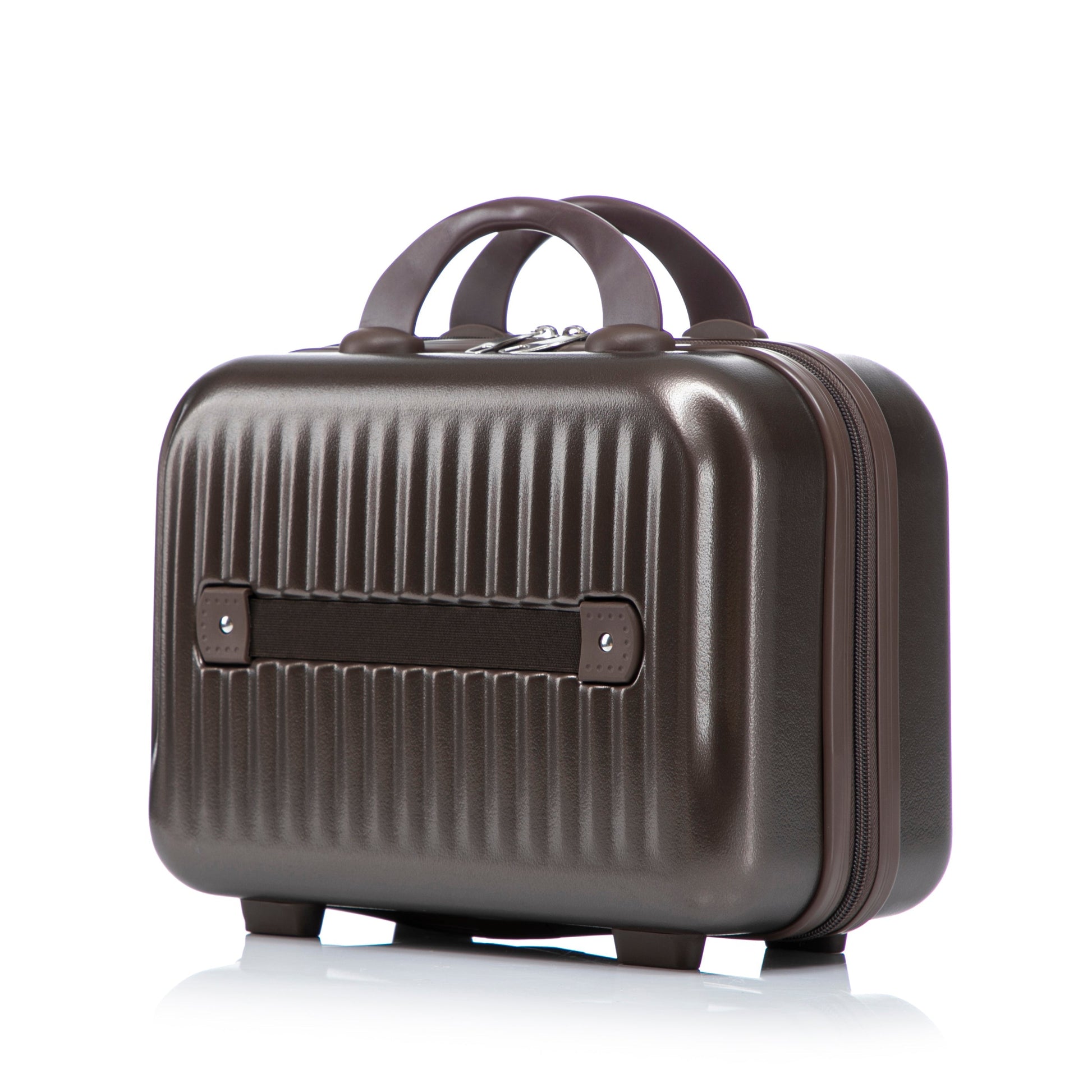 Brown ABS hard-shell luggage with ribbed exterior and dual top handles on Tampa Home & Garden Store