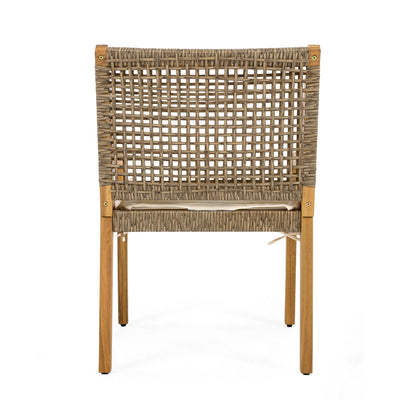 Outdoor Dining Chair Set of 4 by HouseOfZazla with acacia wood frame and wicker cream cushion on Tampa Home & Garden Store