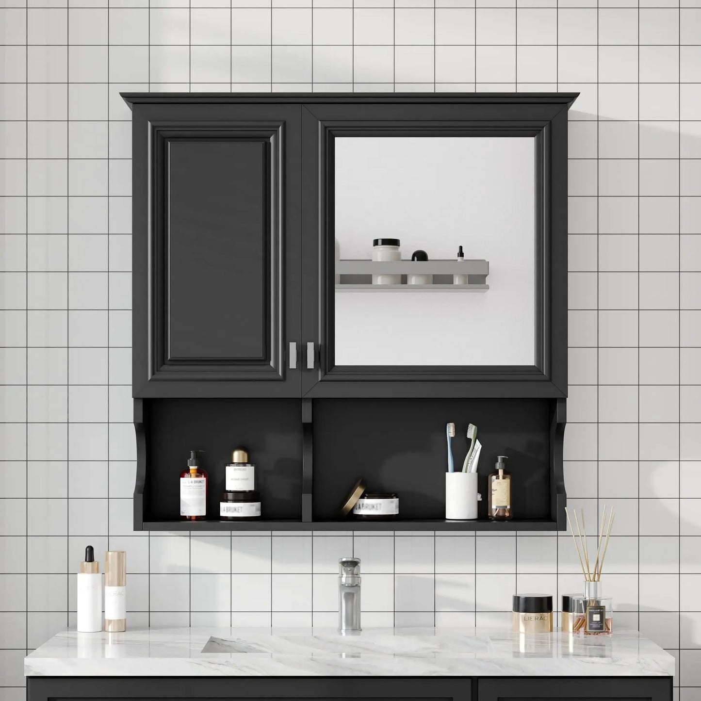 Wall Mounted Mirror Medicine Cabinet with Doors