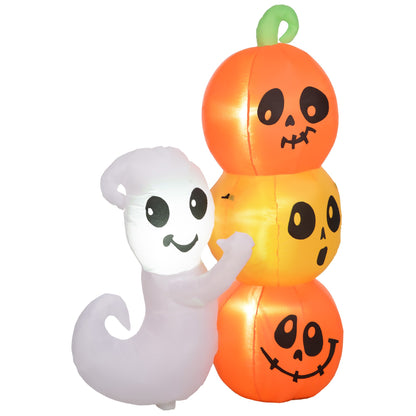 5-Foot Halloween Ghost and Pumpkin Inflatable with white ghost and 3 orange pumpkins on Tampa Home & Garden Store