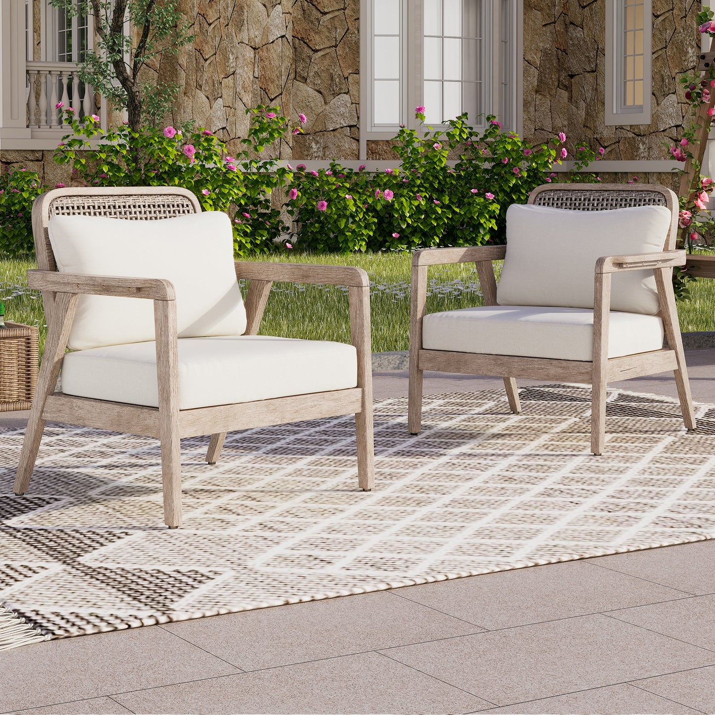 Set of Acacia Wood Patio Chairs with Cushions