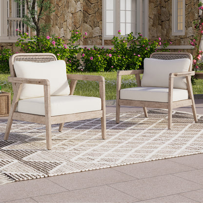 Set of Acacia Wood Patio Chairs with Cushions