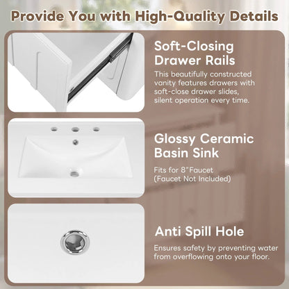 Floating bathroom vanity with oval knobs and round edge, soft-close drawer slides on Tampa Home & Garden Store