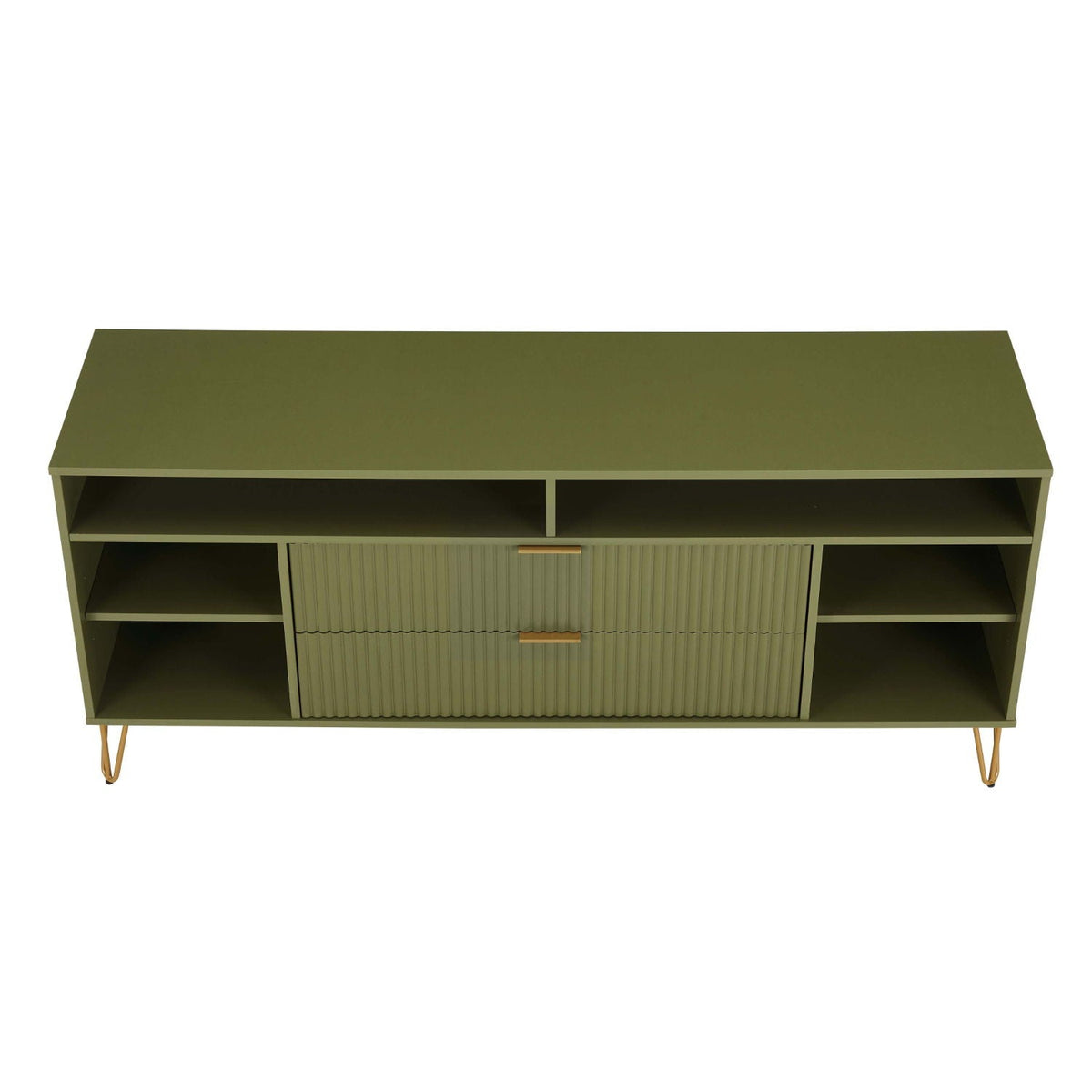Fluted TV stand with storage in olive green and gold metal legs by HouseOfZazla on Tampa Home & Garden Store