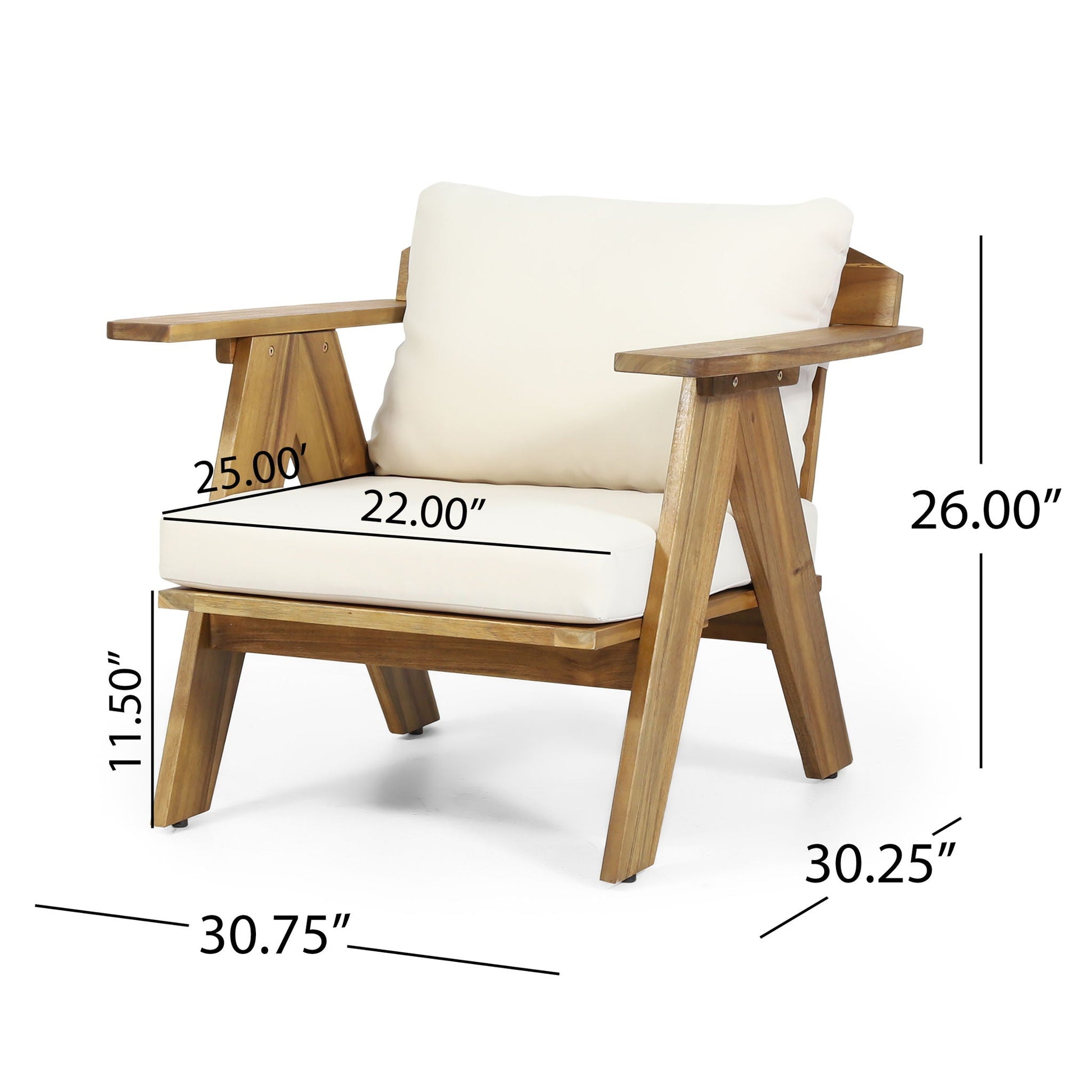 Outdoor Acacia Wood Club Chairs with Beige Cushions Set of 2 Teak Finish HouseOfZazla on Tampa Home & Garden Store