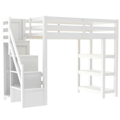 Loft Bed With Storage Staircase LED Light