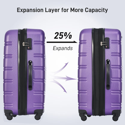 Two purple hardside spinner suitcases with black zippers and wheels on Tampa Home & Garden Store