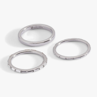 Baguette Stacking Ring Set of 3 with Crystals