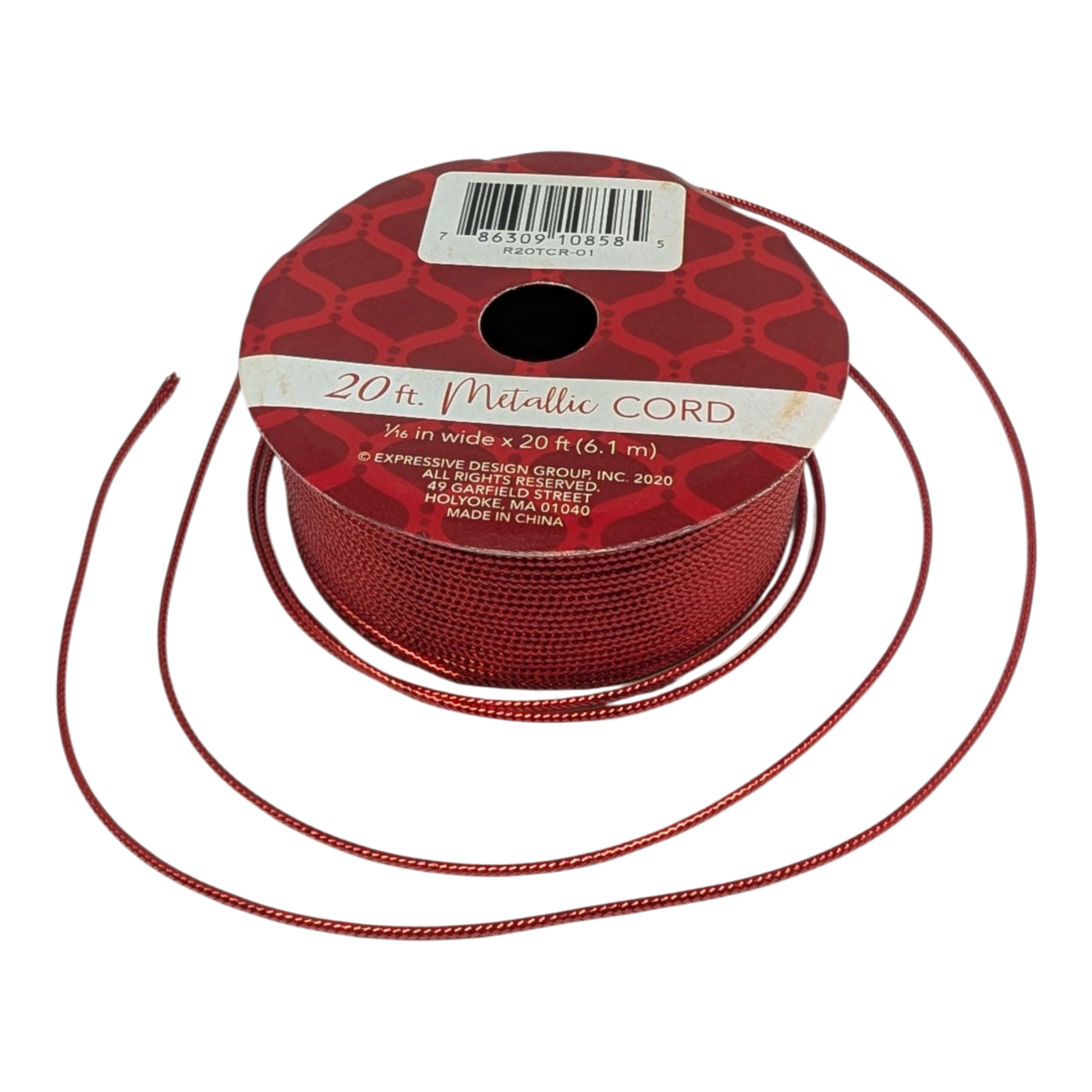 Braided metallic wrapping cord red 20 ft on spool by The Country Christmas Loft on Tampa Home & Garden Store