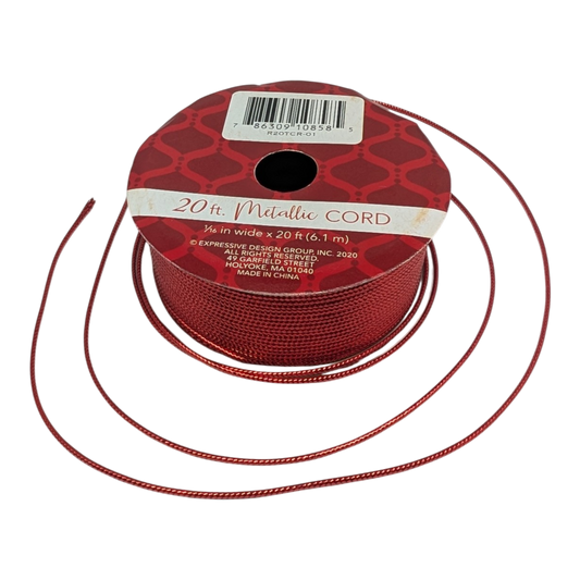 Braided Metallic Wrapping Cord 20 Foot Red