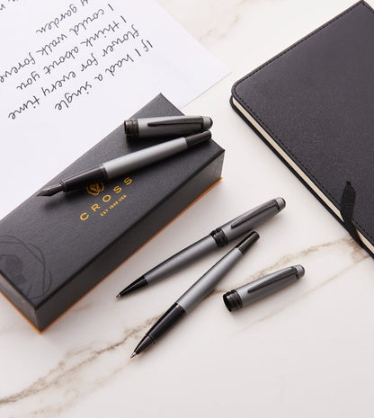 Cross Bailey matte gray fountain pens set of 4 with stainless steel barrels and black caps on Tampa Home & Garden Store