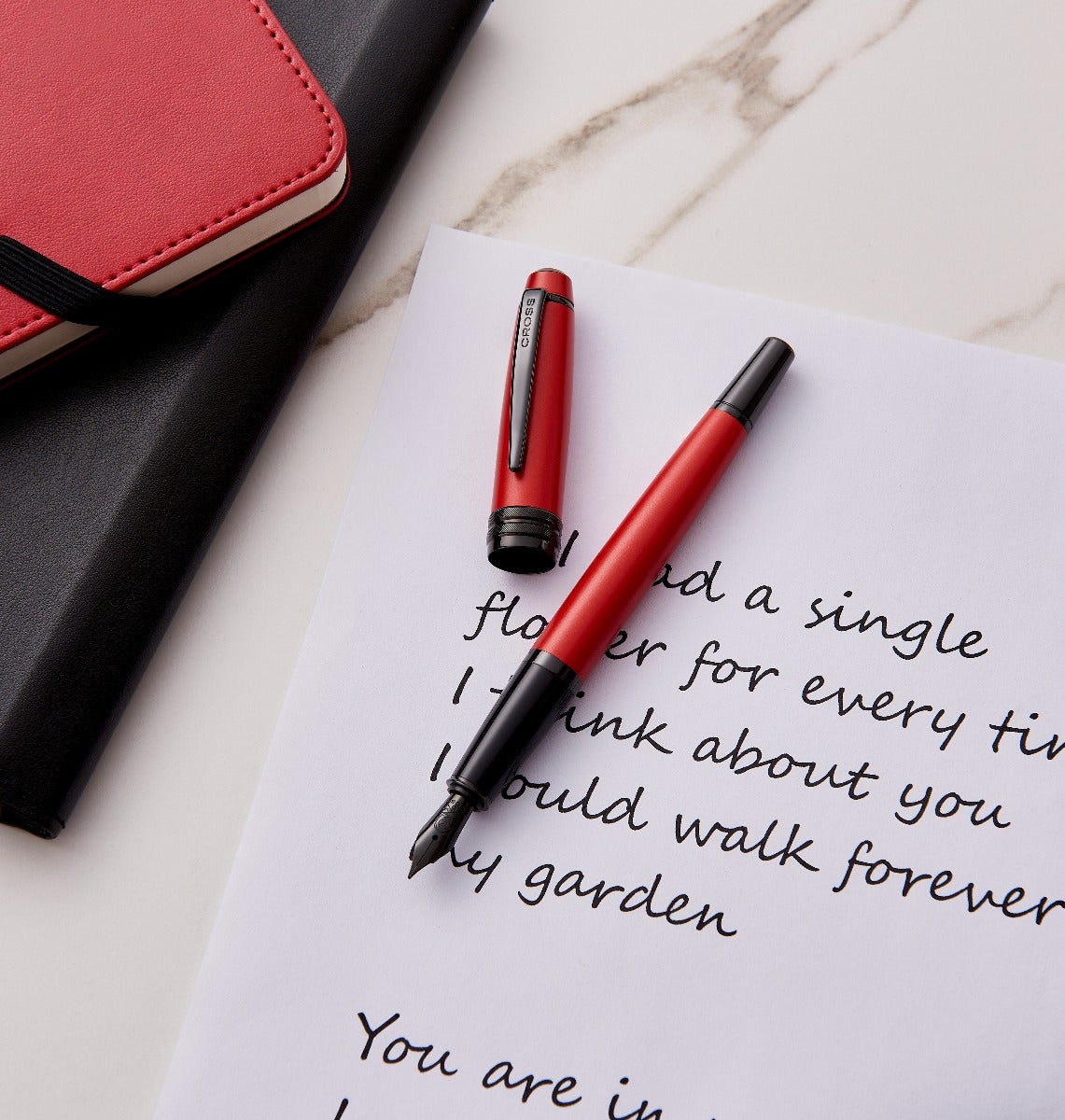 Cross Bailey matte red lacquer fountain pen with extra-fine nib and clip on paper on Tampa Home & Garden Store