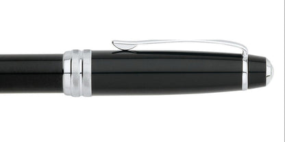 Bailey Black Lacquer Rollerball Pen by A.T. Cross, black body with silver clip, close-up on Tampa Home & Garden Store
