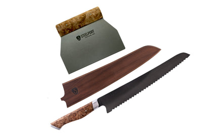 3-Piece Baker Set STEELPORT Knife Co. wood-handle spatula and serrated bread knives on Tampa Home & Garden Store