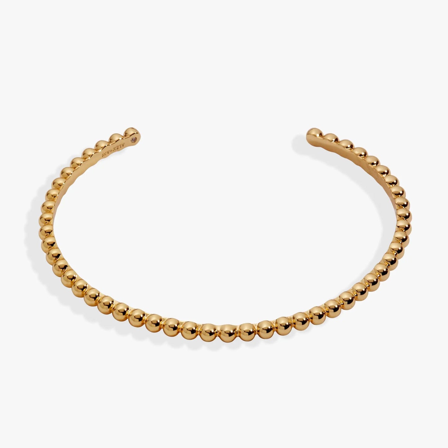 Gold beaded cuff bracelet, ALEX AND ANI engraving on inner side, gold-tone beads on Tampa Home & Garden Store