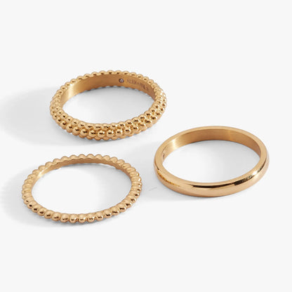 Ball Stacking Ring Set of 3 gold-tone beaded and smooth bands stamped ALEX AND ANI on Tampa Home & Garden Store