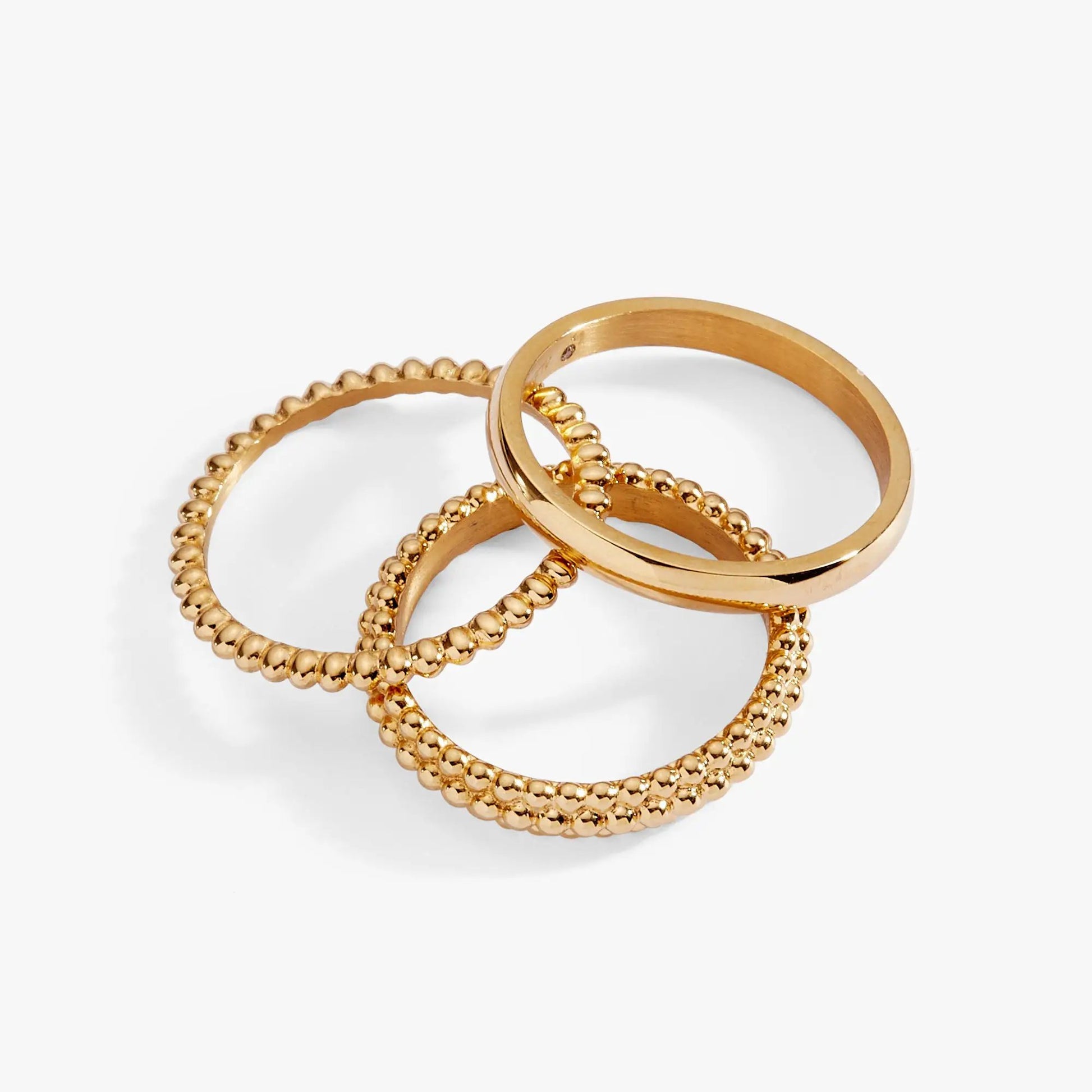 Ball stacking ring set of 3 in gold-tone with beaded and smooth bands by ALEX AND ANI on Tampa Home & Garden Store