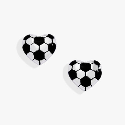 Soccer Heart Stud Earrings pair in black and white soccer-ball pattern on Tampa Home & Garden Store
