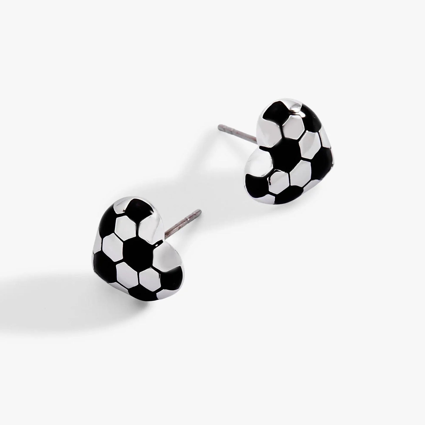 Soccer Heart Stud Earrings with black and white soccer ball beads on Tampa Home & Garden Store