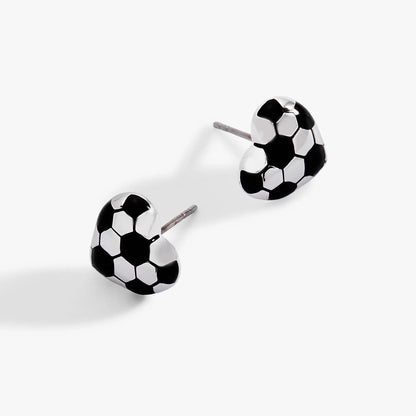 Soccer Heart Stud Earrings with black and white soccer ball beads on Tampa Home & Garden Store