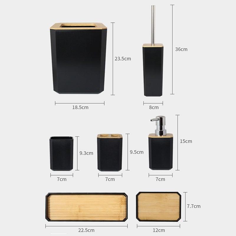 Bamboo bathroom set Stevvex in black with bamboo lids includes soap dispenser on Tampa Home & Garden Store