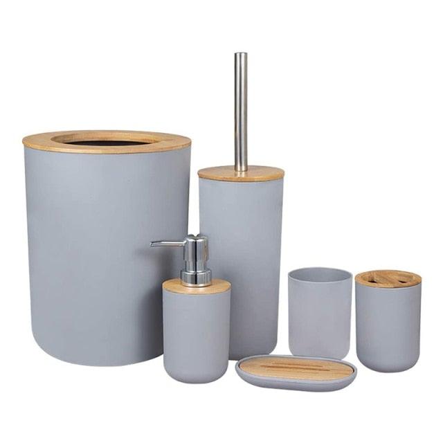 Bamboo bathroom set by Stevvex in grey with bamboo lids on Tampa Home & Garden Store