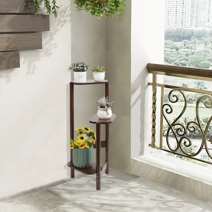 Dark wood bamboo corner plant stand living room 3 tier shelf