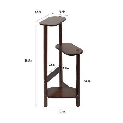 Dark wood bamboo corner plant stand living room 3 tier shelf