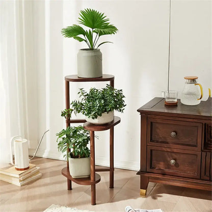 Dark wood bamboo corner plant stand living room 3 tier shelf