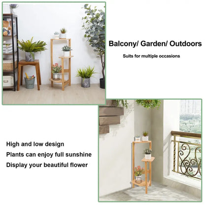 Dark wood bamboo corner plant stand living room 3 tier shelf