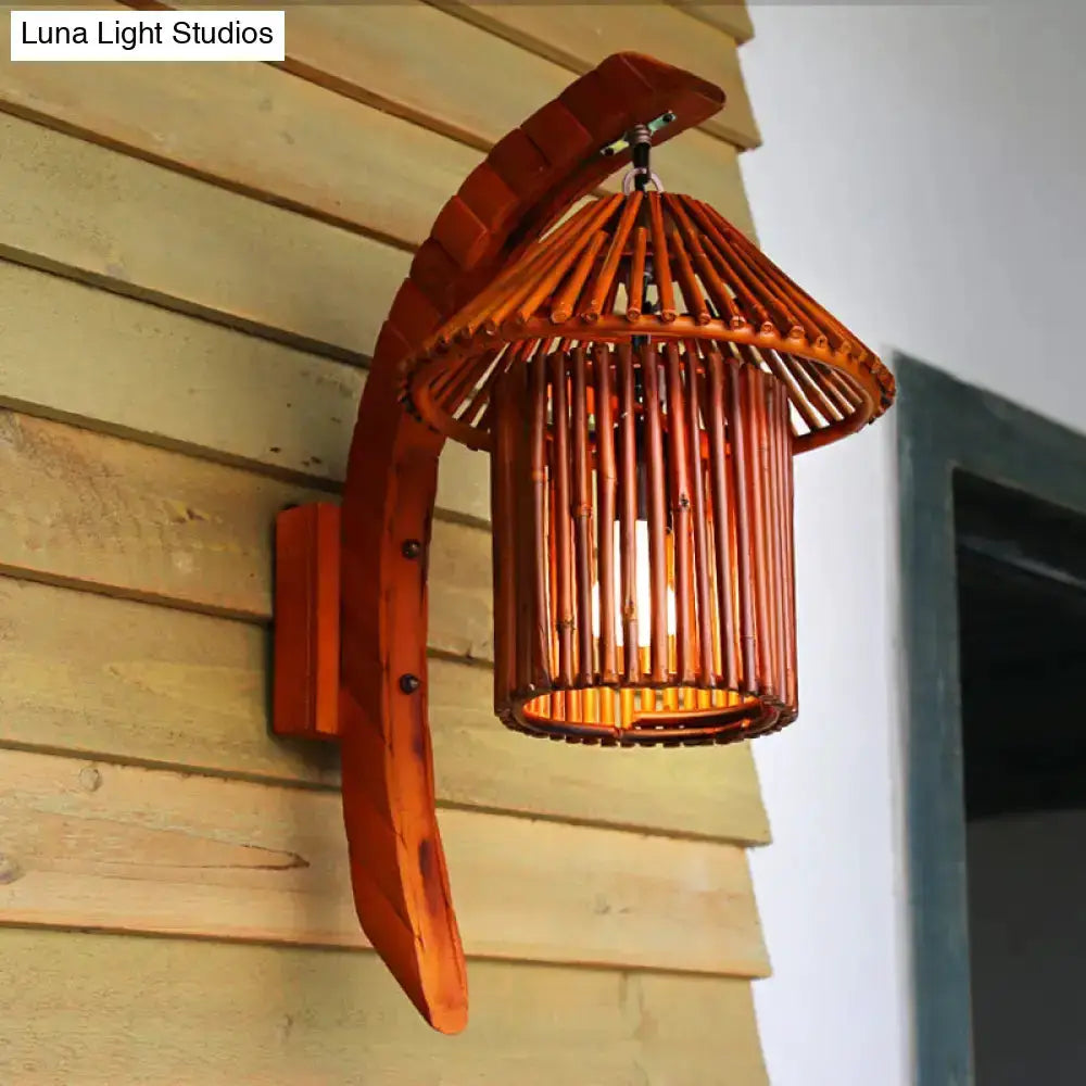 Bamboo country house wall light fixture arched brown sconce by Decorbites with vertical slats on Tampa Home & Garden Store