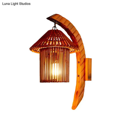Bamboo arched brown country house wall light fixture sconce by Decorbites with vertical slats on Tampa Home & Garden Store