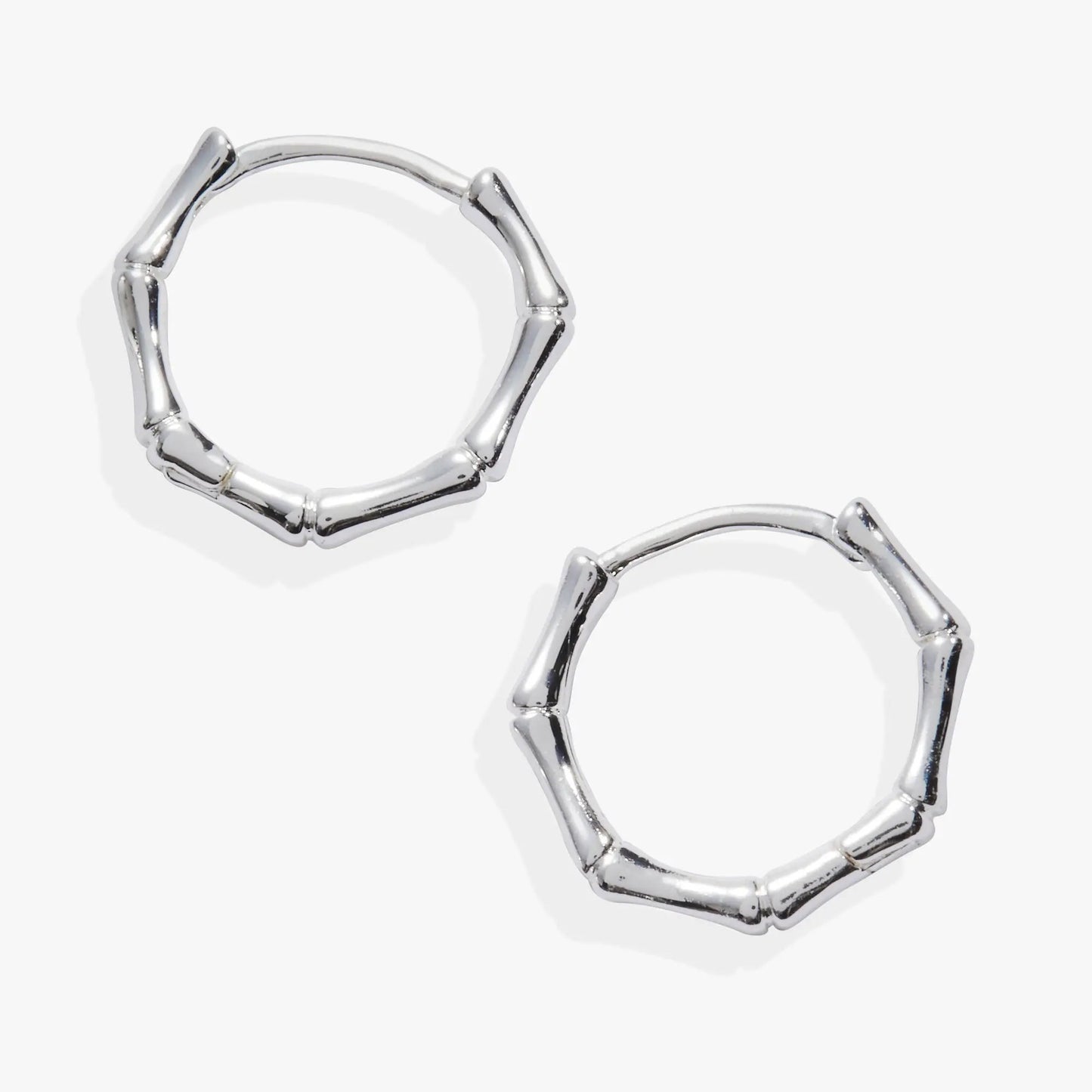 Bamboo Huggie earrings by Alex and Ani, silver-tone bamboo segmented hoops on Tampa Home & Garden Store
